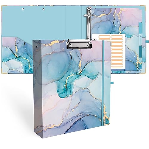 Lateefah 3 Ring Binder, 2 Inch Binder Organizer for Letter Size(8.5'' x 11'') with 5-Tab Dividers and Pockets, File Folders with Low Profile Clipboard for Office, School Supplies - color: Green Marble, size: 2'' Ring(Letter Size)