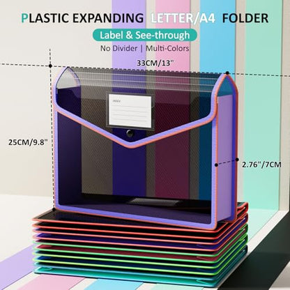 ThinkTex Plastic Expanding File Folder, Black Transparent Envelopes with Snap Closure,Suitable for Home, Office, School and Hospital, Large Capacity，No Dividers, Two-Tone, Fit Letter/A4 Size-5Pcs - color: 5pcs-black-b1