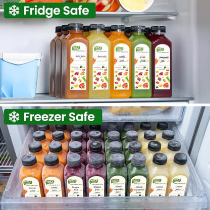 24 PACK, 16 OZ Reusable Thicker Plastic Juice Bottles with Caps, Leakproof | Plus 24 Labels & 2 Funnels, Clear Juicing Bottles for Juice, Smoothies, Ginger, Tea, Coffee -Food Grade & Travel & Freezable - size: 16oz