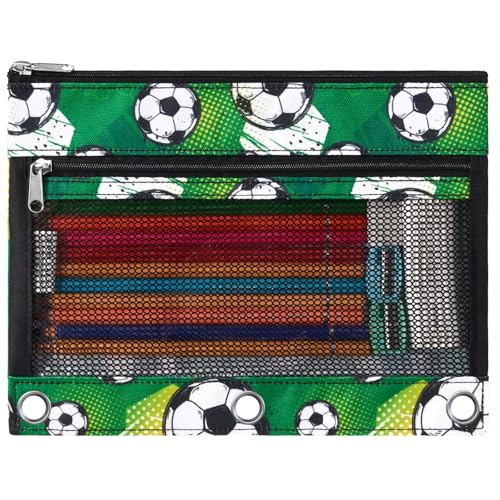 WAWSAM Soccer Pencil Pouch for 3 Ring Binder, Binder Pencil Pouches with Zipper, Pencil Case with Clear Window, Cosmetic Bags for Office Supplies - color: Soccer