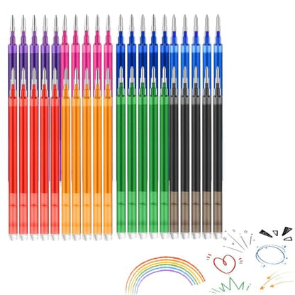 40pcs 0.7 mm Erasable Gel Ink Pen Refills Compatible with FriXion Friction | Multicolor Replaceable Medium Fine Point Refill for Erasable Pens Smooth Writing Fast Dry for School Office Home, 8 Colors