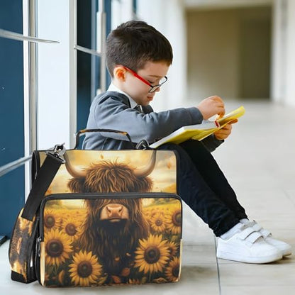 3 Ring Zipper Binder Sunflower Highland Cow Binders Bag with Shoulder Strap 500 Sheets Paper Organizer Trapper Keeper Documents Storage File Folder for School Office - color: A1188