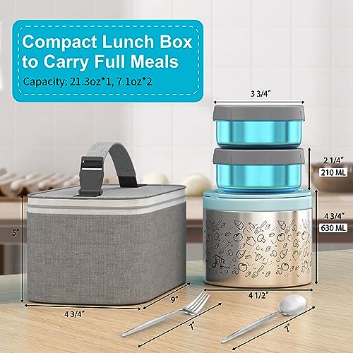 Lille Home Portable Insulated Lunch Box Set with Stainless Steel Cutlery, vacuum lunch box, to Keep Food Warm or Cool, Two Containers for Fruits and Sauces, Durable and Leak-Proof(Blue) - color: Blue