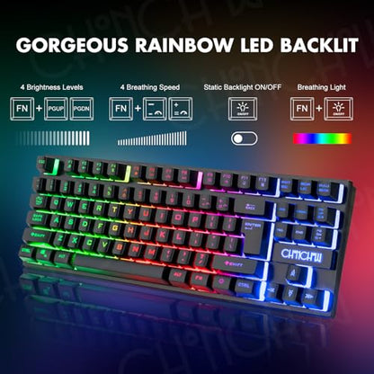 Wireless Gaming Keyboard Mouse,Recharge LED Lighted Combo for Xbox PS5/4 PC | 87 Key Backlit Ergonomic Wireless Mouse and Keyboard Combo for Xbox PS5 PS4 PC Laptop