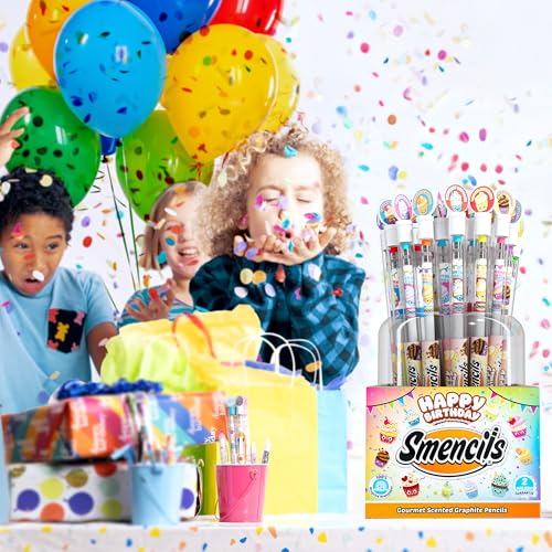 Happy Birthday Smencils Gourmet Scented Pencils 50 Pack – HB #2 Recycled Newspaper Pencils, Pre-Sharpened Kids School Supplies, 10 Sweet Scents Variety, Classroom Rewards & Gifts for Kids - color: Birthday