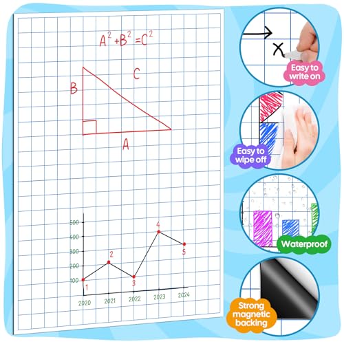 Magnetic Graph Grid Paper,21.3" x 16.5" Dry Erase Chart Paper for Whiteboard Homeschool Essentials Teacher Must Haves,Math Classroom Teaching Supplies