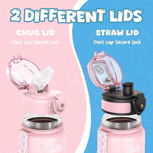 OLDLEY Kids Water Bottle for School, 17 oz (2 lids) BPA-Free Reusable Leak-proof Durable Tritan Plastic Water Bottles with Straw & Chug Lids, Anti-dust Spout Cover (Pink) - color: Pink, size: 17 Ounces