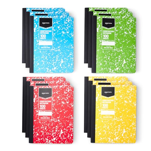 Amazon Basics Composition Notebook, College Ruled, 100 Sheets, 9.75" x 7.5", Assorted Marble Colors, 12-Pack - color: Assorted Marble Colors, size: College Ruled,12-pack