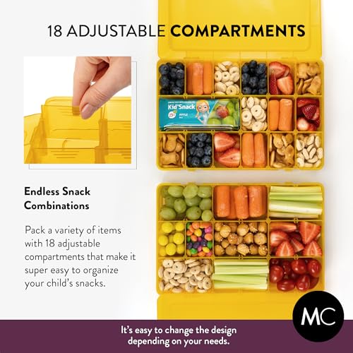 Large Kids Snack Box Containers Set of 2 -100 Labels, BPA-Free, Adjustable Compartments, Dishwasher Safe, Reusable Tray, Food Grade, Meal Prep Container, PARENT TESTED PARENT APPROVED AWARD (Yellow) - color: Yellow, size: Large