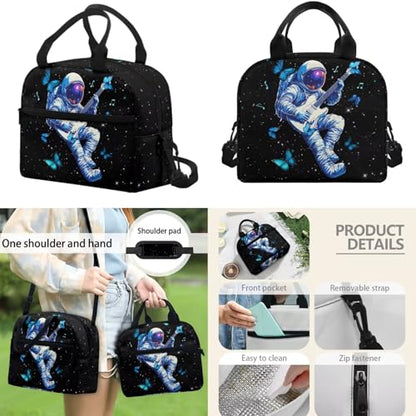 17 Inch Kid's 4PCS Backpack Set, Back to School Essentials | Insulated lunch box, water bottle pouch, pencil case, lightweight, padded shoulder straps, for elementary, middle school - color: Starry Astronaut