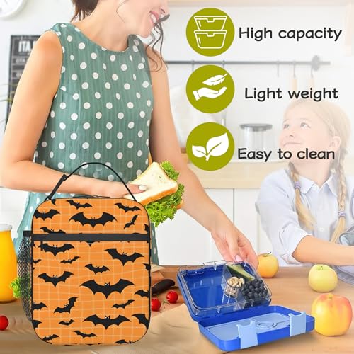 Halloween Bat Kids Lunch Bag Insulated Lunch Box Cooler Freezable Meal Prep Bag with Shoulder Strap Waterproof Lunch Container for Boys Girls School Office Picnic - color: Halloween Bat