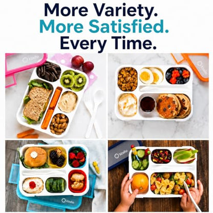 Bento Lunch Box Snack Containers for Kids Boys Girls Adults, 6 Divided Compartments - School, Daycare, Leak Proof Meal Planning Portion Control, BPA-Free Boxes, Utensils, Navy Blue - color: Navy