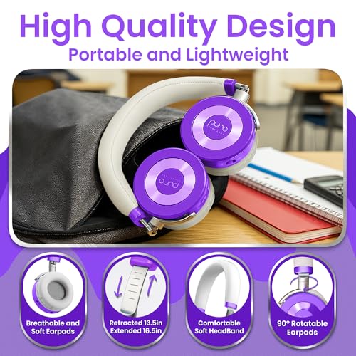 Puro Sound Labs JuniorJam Plus Volume-Limiting Wireless Bluetooth Headphones for Kids, Secure Audio with Adjustable On-Ear Design, 22-Hour Battery Life, Ideal for Tablets, Smartphones & PCs - Purple - color: Purple