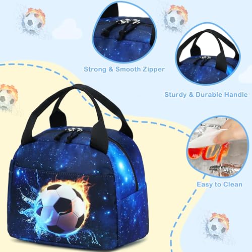 CAMTOP Boys Lunch Box Kids Insulated Lunch Bag Kids Cute Lunchbox for Boys Loncheras Para Niños - color: Soccer Blue