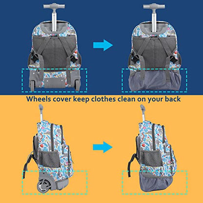 seastig Rolling Backpack 16 inch Wheeled Backpack with Lunch Bag & Pencil Case Roller Backpack Set Carry-on Bag School Travel - color: Sloth