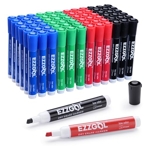 Ezzgol Dry Erase Markers Bulk, 72 Pack Basic Multicolor Red Blue Black Green Assorted Low Odor Whiteboard Marker for Writing on Whiteboard for School, Office, Home - color: Multicolor