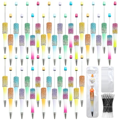 75 Pcs DIY Diamond Beadable Pen Kit - 25 Plastic Rhinestone Beaded Pens Bulk with Refills & Bags - Fancy Cute Glitter Pens for Crafting, Students & Teachers – School Supplies (Gradient) - color: Gradient, size: 25