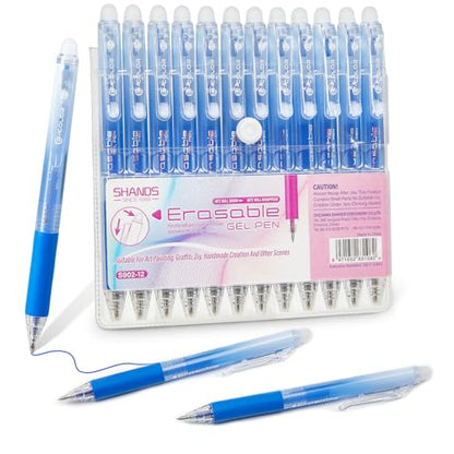 12Pcs Retractable Erasable Gel Pens Clicker,Fine Point 0.7mm Smooth Writing Pens,For Writing Journaling Taking Notes School Office Home. (12Blue) - color: 12Blue