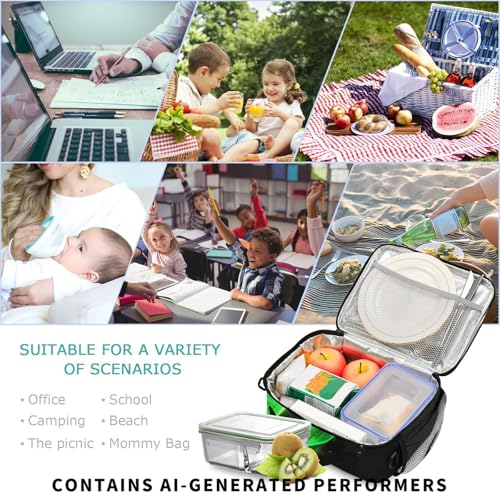 Green Flame Dragon Kids Lunch Box Insulated Lunch Bags Cooler Tote Bag with Removable Shoulder Strap for Boy Girl Student 20856151 - color: Green Dragon