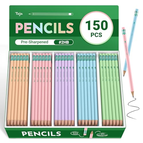 Taja 150 Pack #2 HB Pencils, Bulk Pre-Sharpened Wood-Cased Pencils with Erasers, Large Pack Writing & Drawing Pencils for School Classroom Testing, Macaron - color: Multicolor