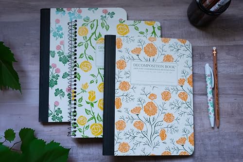 Decomposition 3-Pack Floral College Ruled Notebook - 9.75 x 7.5 Journal, 160 Lined Pages - 100% Recycled Paper - Notebooks for School Supplies, Home & Office - Made in USA - color: 3 Pack - Floral Sunset Palette