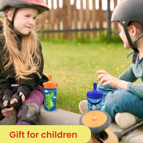 Crocodile Water Bottle - Kids Water Bottle with Straw Lid - 12 Oz Insulated Stainless Steel Water Bottles for Kid Boys - Travel Cup for School Sports - color: Crocodile