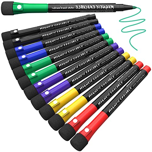 Magnetic Dry Erase Markers Fine Tip, 6 Colors (12 Pack) White Board Markers Dry Erase Marker with Eraser Cap, Low Odor Whiteboard Markers Fine Point Pens for Office Supplies - color: 6 Colors(12 Pack)