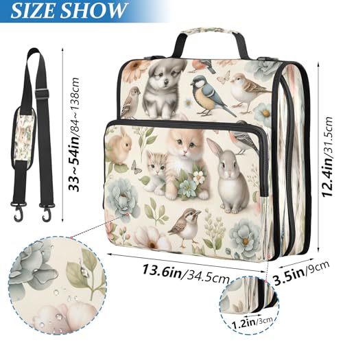 Kigai Cute Animals 3 Ring Zipper Binder with Handle & Shoulder Strap Expanding File Multiple Pockets Binder Organizer