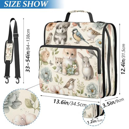 Kigai Cute Animals 3 Ring Zipper Binder with Handle & Shoulder Strap Expanding File Multiple Pockets Binder Organizer