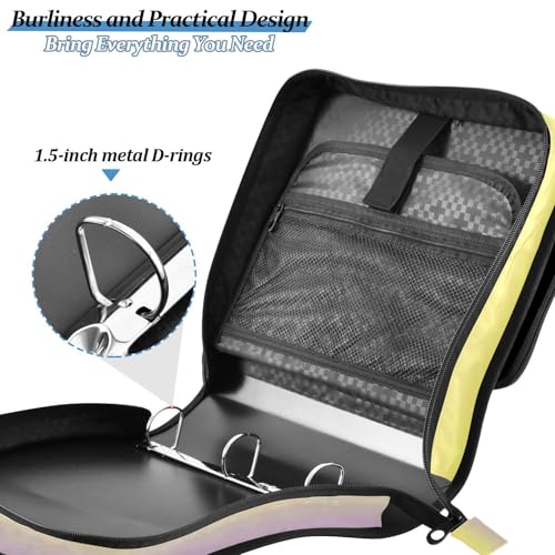 Pink Yellow Gradient Zipper Binder 3 Ring 1.5 Inch School Binder Organizer with Shoulder Strap Handle File Folder Pockets Large Capacity Students Girl Boy Men Office Work - color: Pink Yellow Gradient