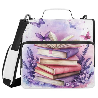 Butterfly Book Lavender Violet 3 Ring Zipper Binder with Shoulder Strap & Handle D-Ring Zippered Bag with Pencil Pouch, Expanding File Folder & Multiple Pocket, Binder Organizer for School