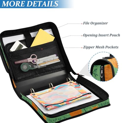 3 Ring Zipper Binder Highland Cow Green Tree Binders Bag with Shoulder Strap 500 Sheets Paper Organizer Trapper Keeper Documents Storage File Folder for School Office - color: A1359