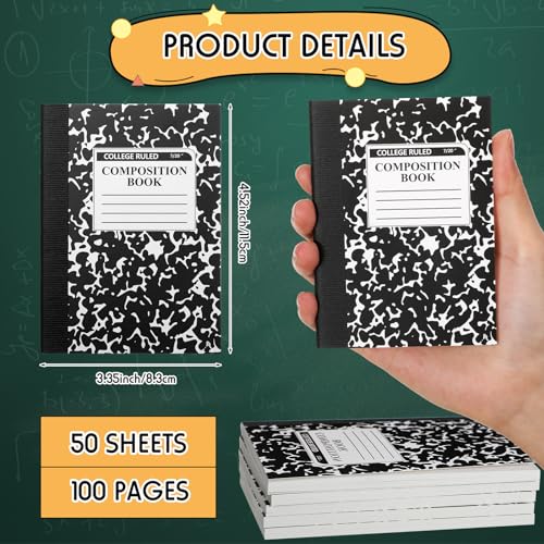 Resurhang 100 Pcs Mini Composition Notebook Bulk 100 Pages/50 Sheets Cute Pocket Composition Note Pad Small Marble Journal Notebooks College Ruled for Student Classroom Office Supplies(Black) - color: Black