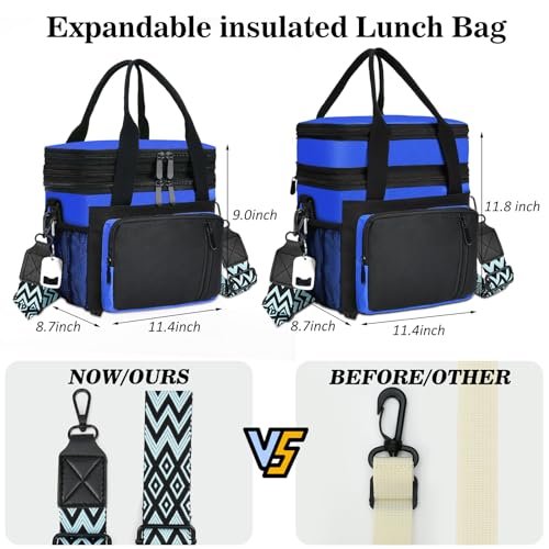 LOKASS Lunch Box for Women/Men-16L-Insulated Lunch Bag, Expandable Double-layer Leakproof Cooler Bag with Upgrade Adjustable Shoulder Strap Ideal for Work/Travel/Picnics（Sapphire Blue） - color: Sapphire Blue