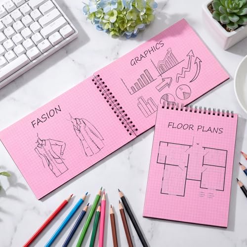 Engrowtic 2 Pack Graph Paper Spiral Notepad A5 Top Wirebound Notepad Grid Notebook Steno Pad Memo Notebook Grid Paper 140 Pages for Writing Sketching Drawing Office Supply(Black (internal Pink)) - color: Black(internal Pink)