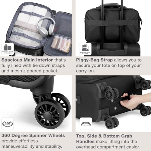 U.S. Traveler Rio Lightweight Softside Rolling Carry-on Suitcase, 4-Wheel Single, Black - color: Black, size: 22"
