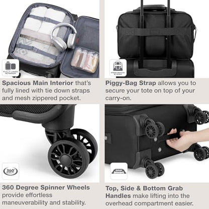 U.S. Traveler Rio Lightweight Softside Rolling Carry-on Suitcase, 4-Wheel Single, Black - color: Black, size: 22"