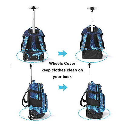 Tilami Rolling Backpack 18 inch Wheeled Laptop Backpack School College Student Travel Trip Boys and Girls (Blue Wave) - color: Blue Wave