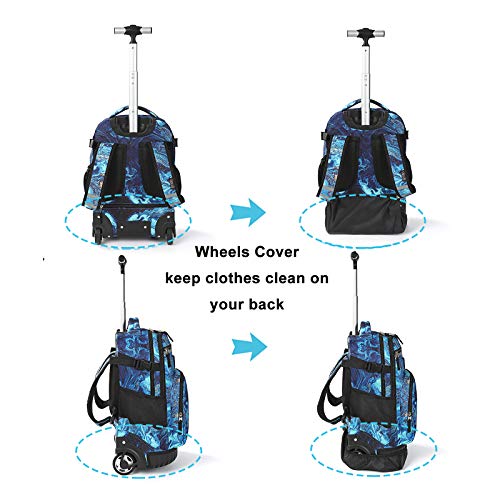 Tilami Rolling Backpack 18 inch Wheeled Laptop Backpack School College Student Travel Trip Boys and Girls (Blue Wave) - color: Blue Wave