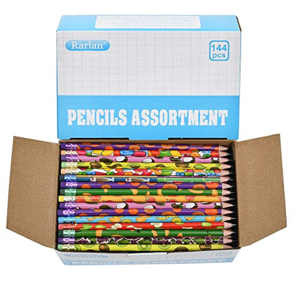 Rarlan Fun Pencils for Kids, #2 HB, Pre-Sharpened, 144 Count Bulk Pack | Classroom Pencils with Erasers for School and Teacher Supplies, Writing, Drawing and Sketching - size: 144 Count (Pack of 1)