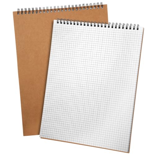 Engrowtic 2 Pack Top Spiral Graph Paper Notebooks 8.7 X11.4 Inch A4 Grid Paper Notepad 70 Sheet Memo Steno Pad for Engineering Writing Sketching Drawing School Office Supplies (Kraft) - color: Kraft
