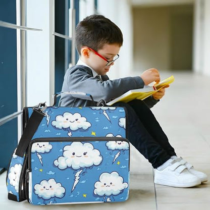Cute Thunders Cloud Blue Zipper Binder 3 Ring 1.5 Inch School Binder Organizer with Shoulder Strap Handle File Folder Pockets Large Capacity Students Girl Boy Men Office Work - color: Cute Thunders Cloud Blue