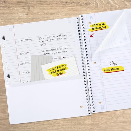 Five Star Spiral Notebook + Study App, 1 Subject, Wide Ruled Paper, 8" x 10-1/2", 80 Sheets, Clouds, 4 Pack (930294F)