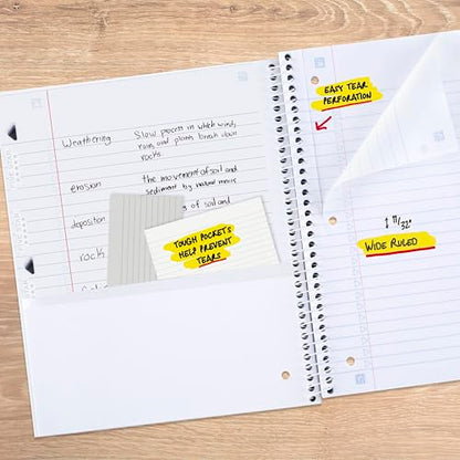 Five Star Spiral Notebook + Study App, 1 Subject, Wide Ruled Paper, 8" x 10-1/2", 80 Sheets, Clouds, 4 Pack (930294F)
