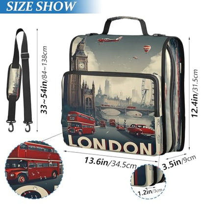 3 Ring Zipper Binder London City Landscape Binders Bag with Shoulder Strap 500 Sheets Paper Organizer Trapper Keeper Documents Storage File Folder for School Office - color: A2845