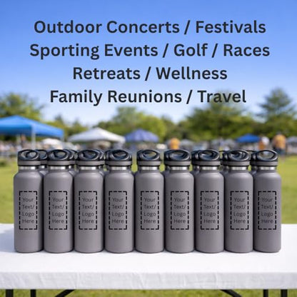 CUSTOM PRINTED 20 oz Vacuum Insulated Water Bottles Set of 12, Personalized Stainless Steel Water Bottle with Logo, Double Wall Copper Lined Insulated Bottle, Leak Resistant Narrow Mouth (Graphite) - color: Graphite