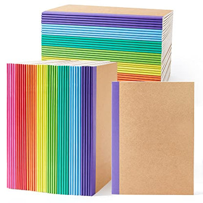 feela 80 Pack Composition Notebooks Bulk, Kraft Cover Lined Blank College Ruled Composition Travel Journals with Rainbow Spines For Women Students Business, 60 Pages, 8.3”x 5.5”, A5, 8 Colors - color: 8 colors X10