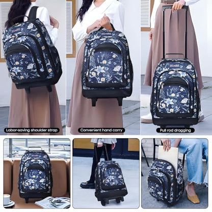 20" 2-in-1 Rolling Backpack,Backpack for Travel w/Wheels | Trolley Suitcase w/Telescopic Handle,Lightweight,Durable, Travel-Friendly, Unisex,2561-20''-Blue Lilies - color: JH-2561-Blue Lilies-20