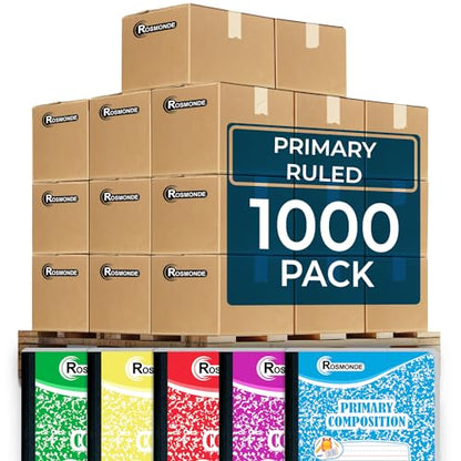 Rosmonde 1000 Pack Composition Notebooks Bulk, Primary Ruled Bulk, Assorted | Pallet of Composition Notebooks, 200 Pages (100 Sheets), 9-3/4 x 7-1/2, Bulk Notebooks for Grades K-2, 4-7 Days Transit - size: 1000 Pack | Express Pallet