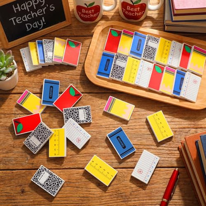 Eaasty 36 Pcs Back to School Erasers Bulk, Pencil Crayon Ruler Apple Book Erasers, Teacher Welcome Gifts for Students, Classroom Prizes Rewards, First Day of School Supplies